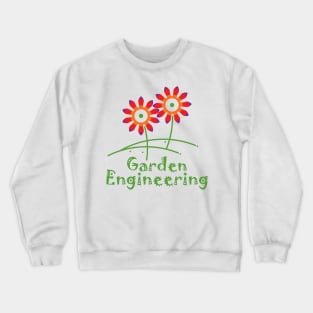 Two flowers or a pair of colorful flowers, composition in the shape of cog and Gear wheel mechanisms designed to express a garden engineering concept. Crewneck Sweatshirt